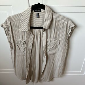 Rolled cap-sleeve striped button down